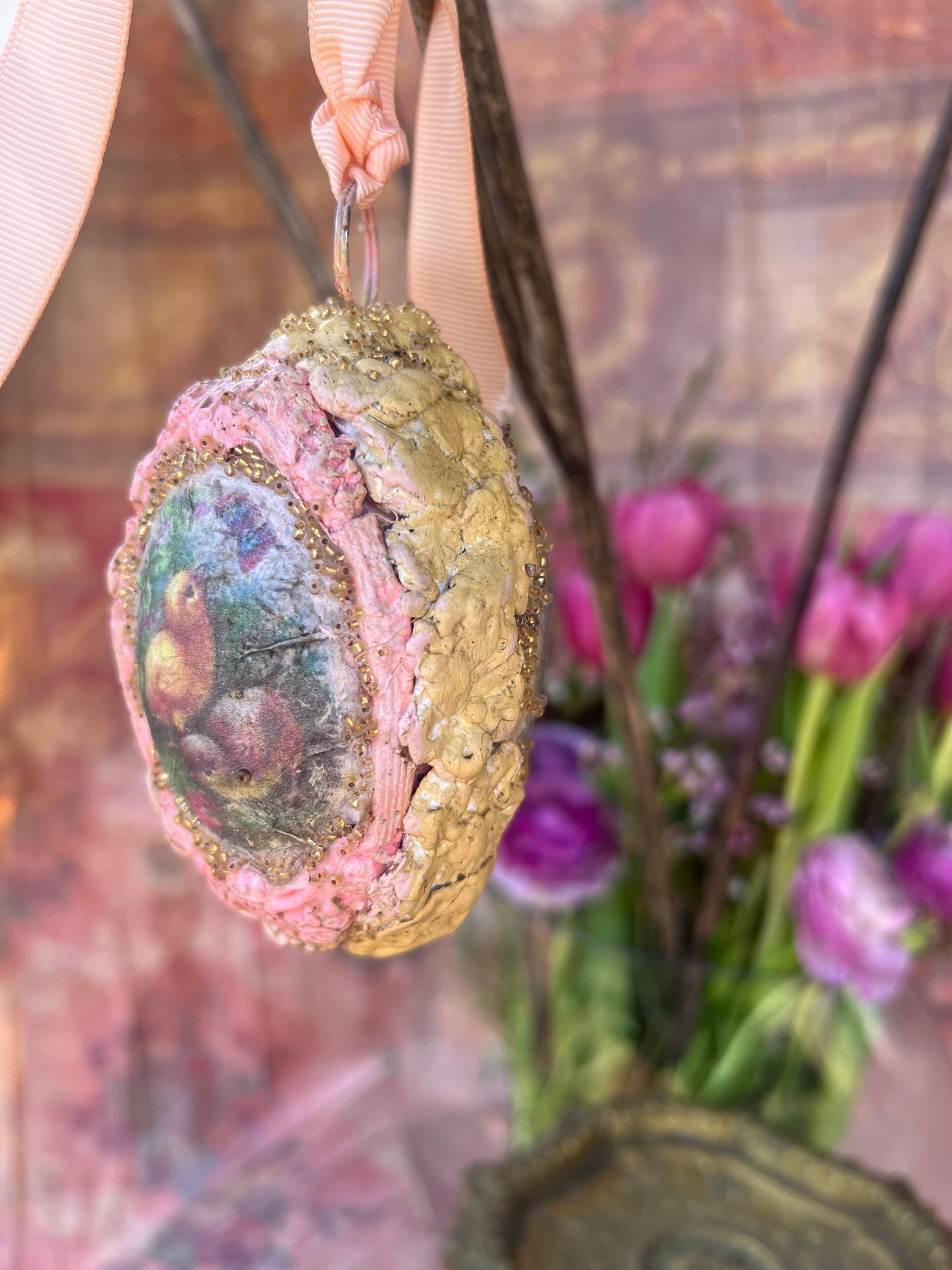 "My Little Chickadee", Handmade Decorative Easter Eggs, Vintage Rustic Chicken & Rooster Egg Ornament