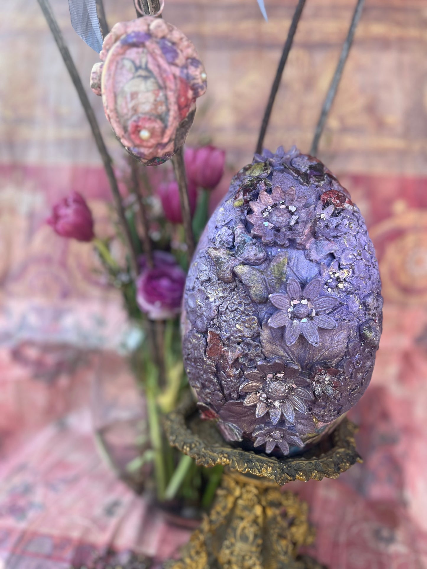 "Purple Gem" / Handmade Decorative Easter Eggs, Painted Butterfly Floral Egg