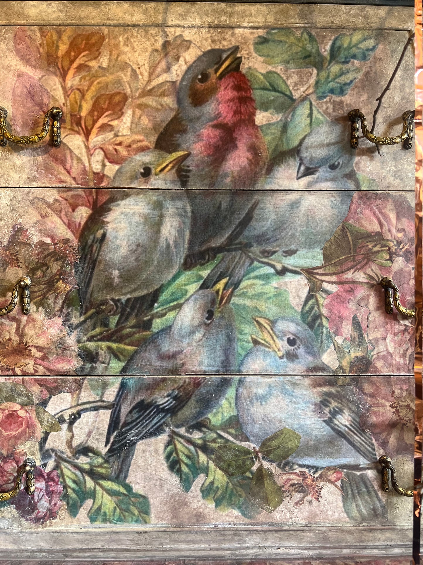 "Song Bird" / Hand Painted French Country Cottage Dresser / Garden Birds / Bohemian Dresser