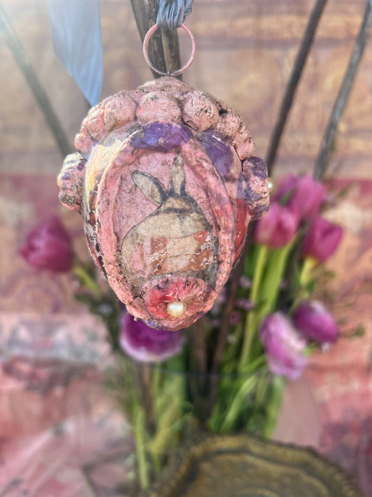 "Spring Hope",  Handmade Decorative Easter Eggs, Vintage Rustic Rabbit Egg Ornament
