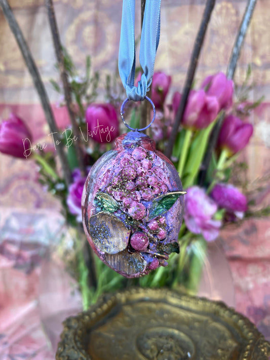 "Gracie's Garden", Handmade Decorative Easter Eggs, Vintage Floral Egg Ornament
