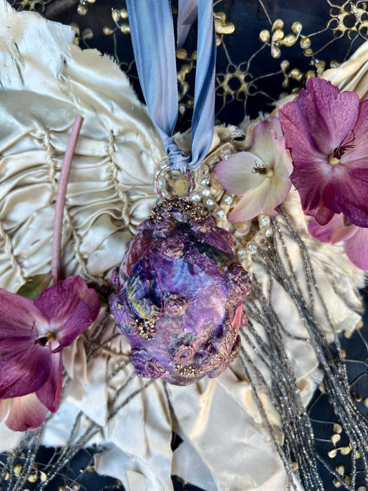 "Midnight Garden Hues", Handmade Decorative Easter Eggs, Vintage Butterfly Egg Ornament