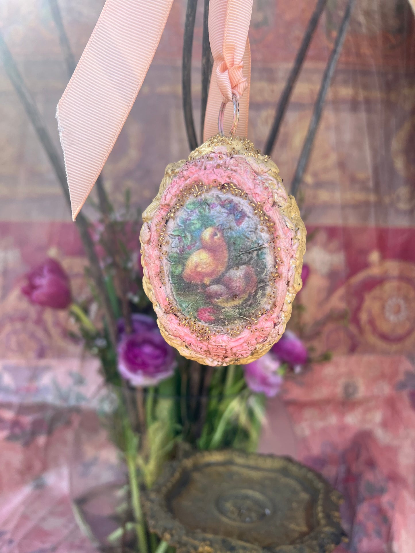 "My Little Chickadee", Handmade Decorative Easter Eggs, Vintage Rustic Chicken & Rooster Egg Ornament