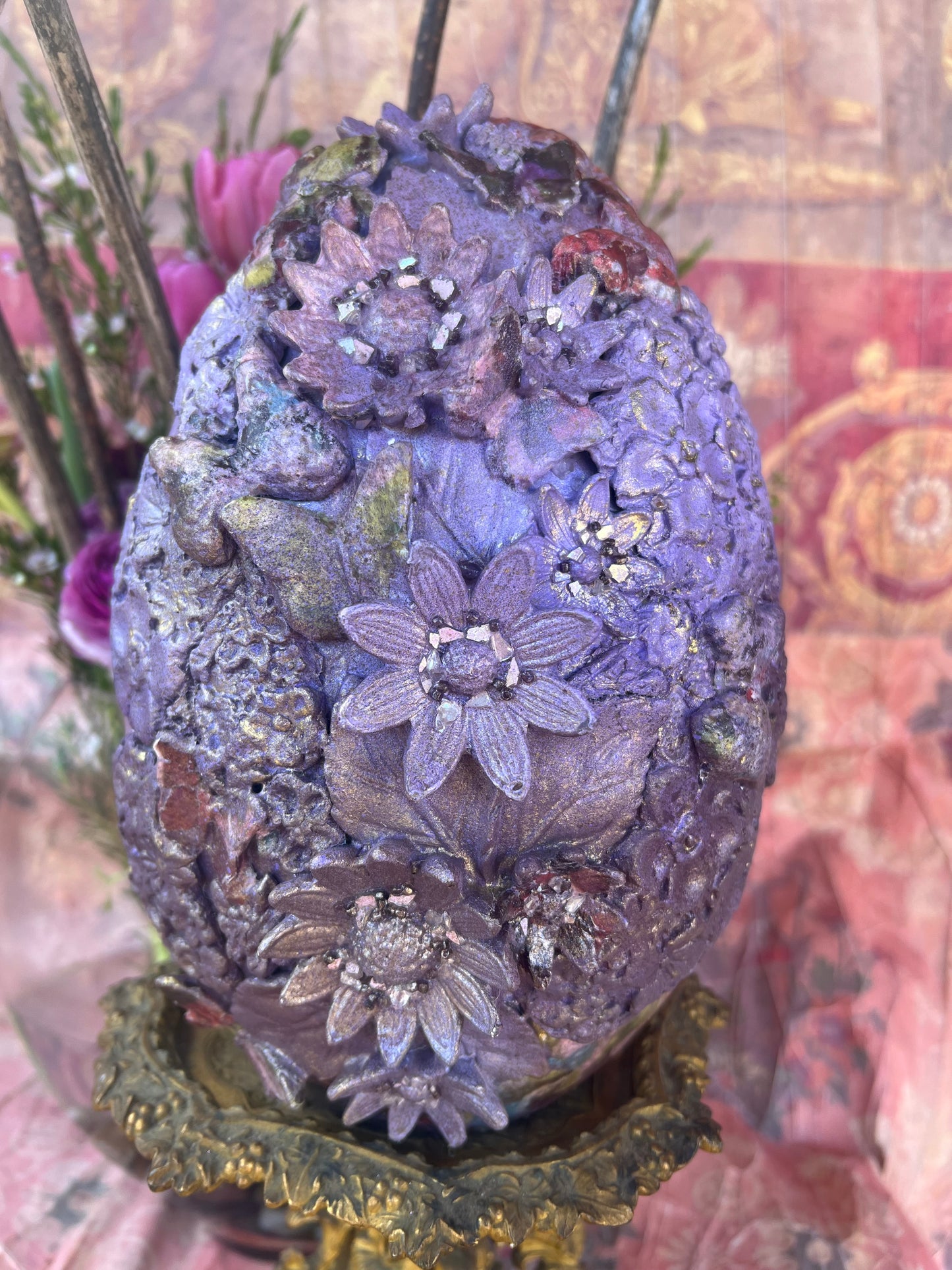 "Purple Gem" / Handmade Decorative Easter Eggs, Painted Butterfly Floral Egg