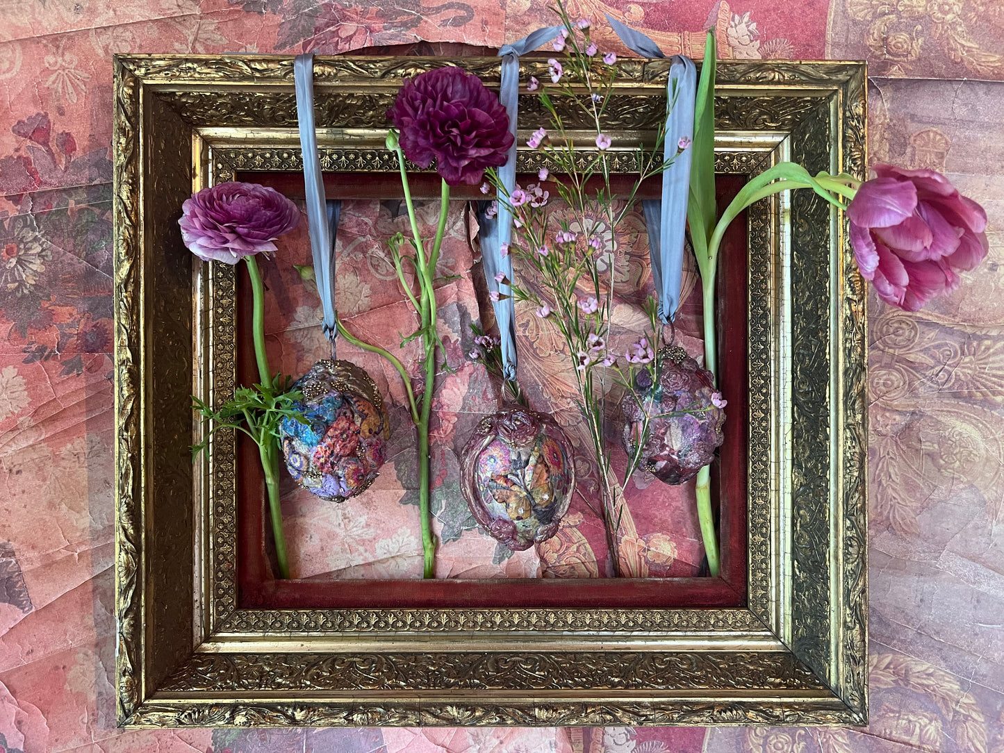 "Fluttering Dreams", Handmade Decorative Easter Eggs, Vintage Painted Butterfly Egg Ornaments