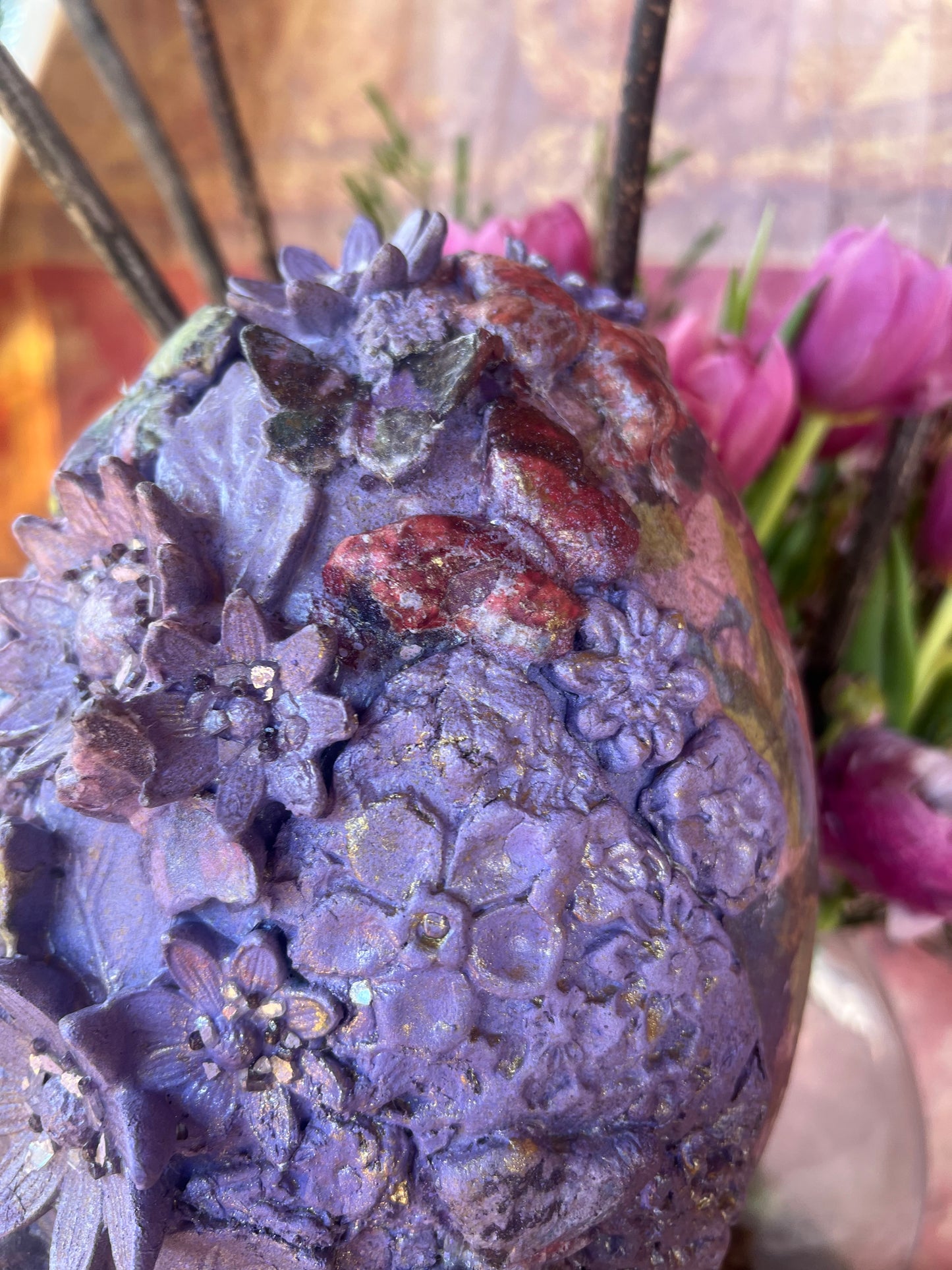 "Purple Gem" / Handmade Decorative Easter Eggs, Painted Butterfly Floral Egg