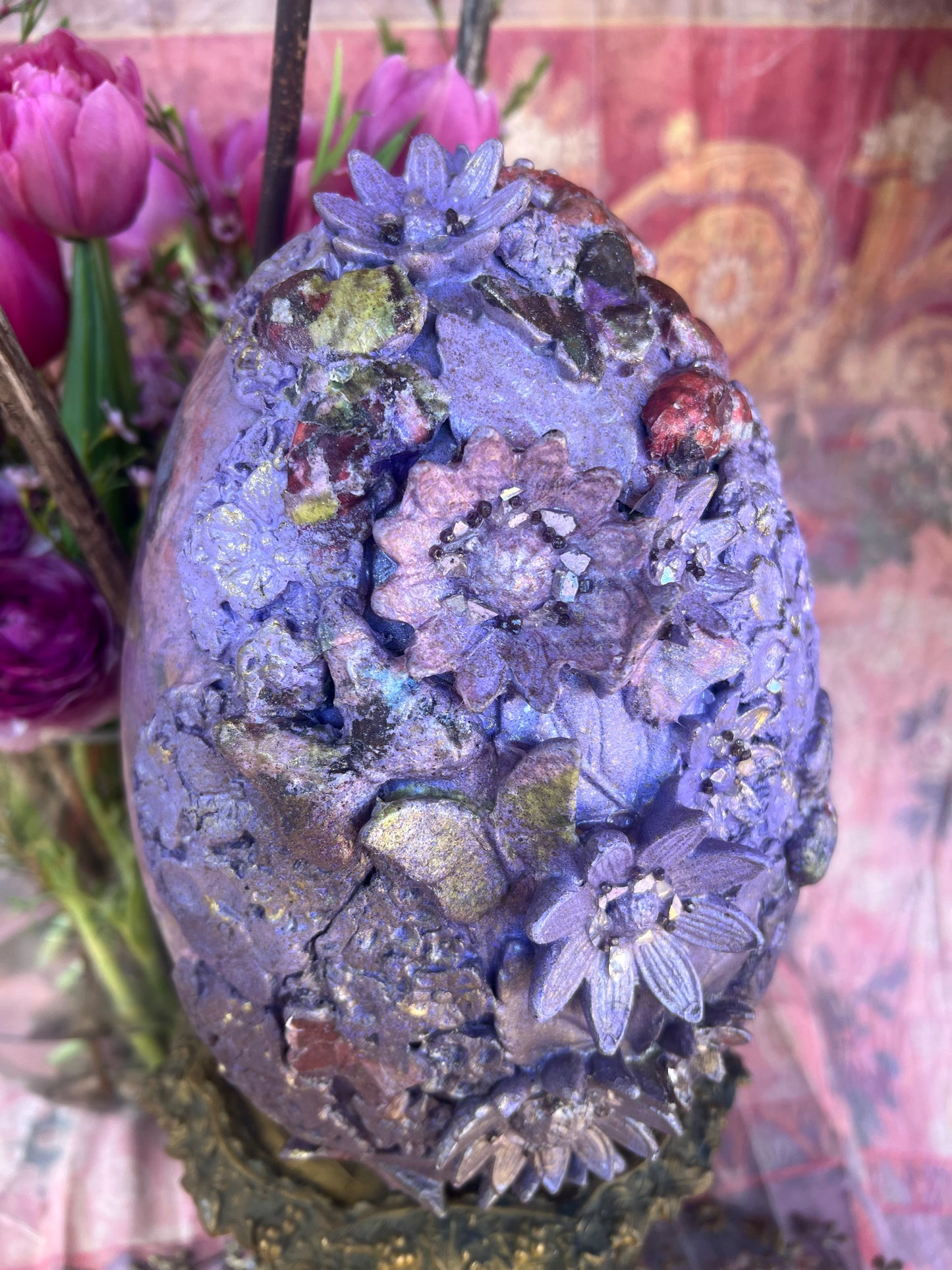 "Purple Gem" / Handmade Decorative Easter Eggs, Painted Butterfly Floral Egg