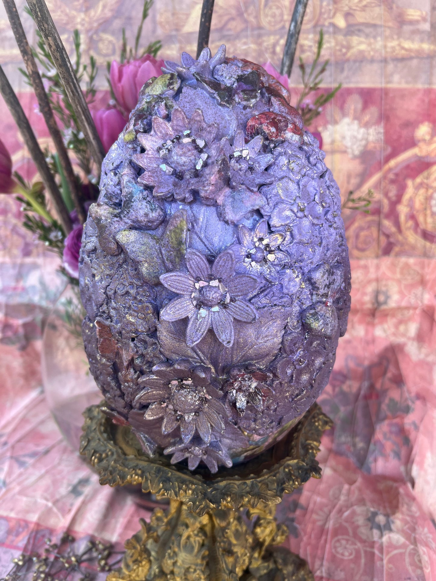 "Purple Gem" / Handmade Decorative Easter Eggs, Painted Butterfly Floral Egg