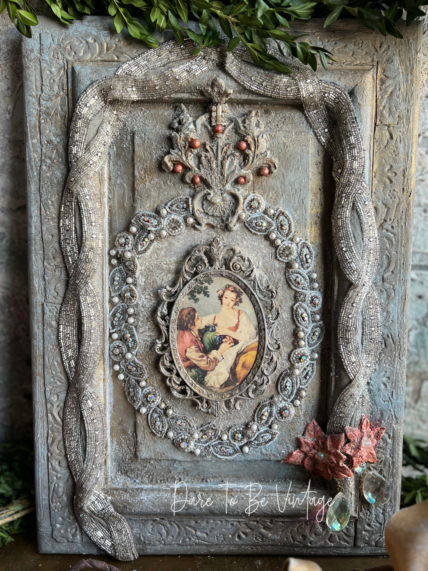 Old World French Country Wall Art, Rustic Jeweled Hanging Art