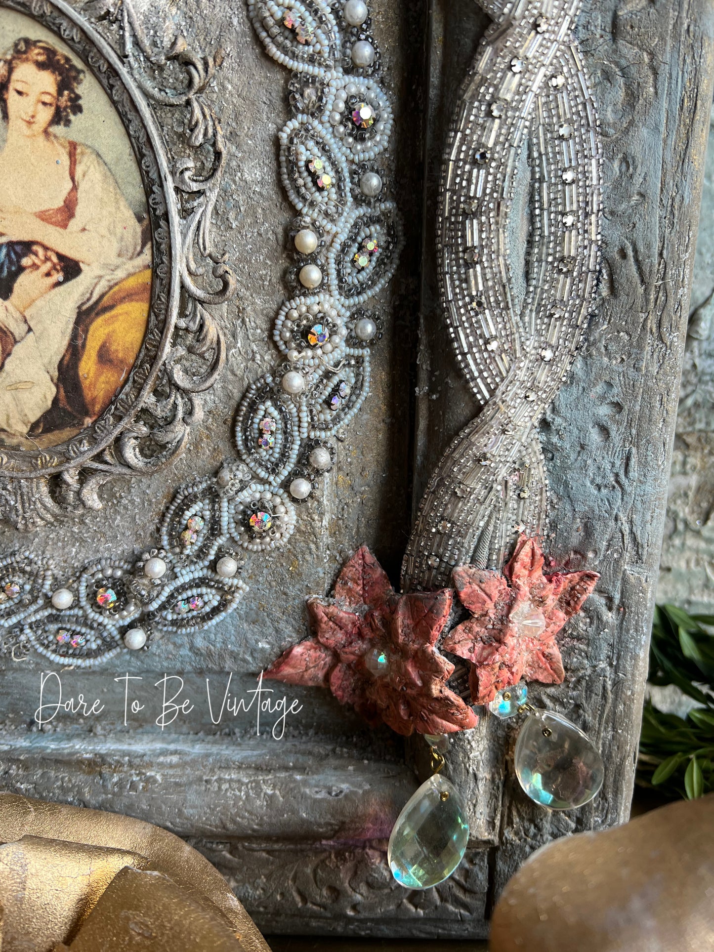 Old World French Country Wall Art, Rustic Jeweled Hanging Art