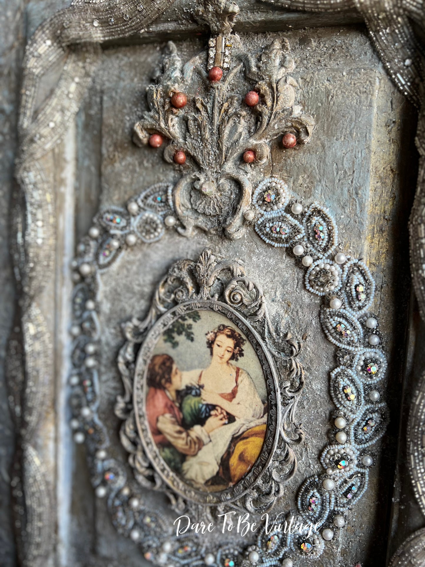 Old World French Country Wall Art, Rustic Jeweled Hanging Art