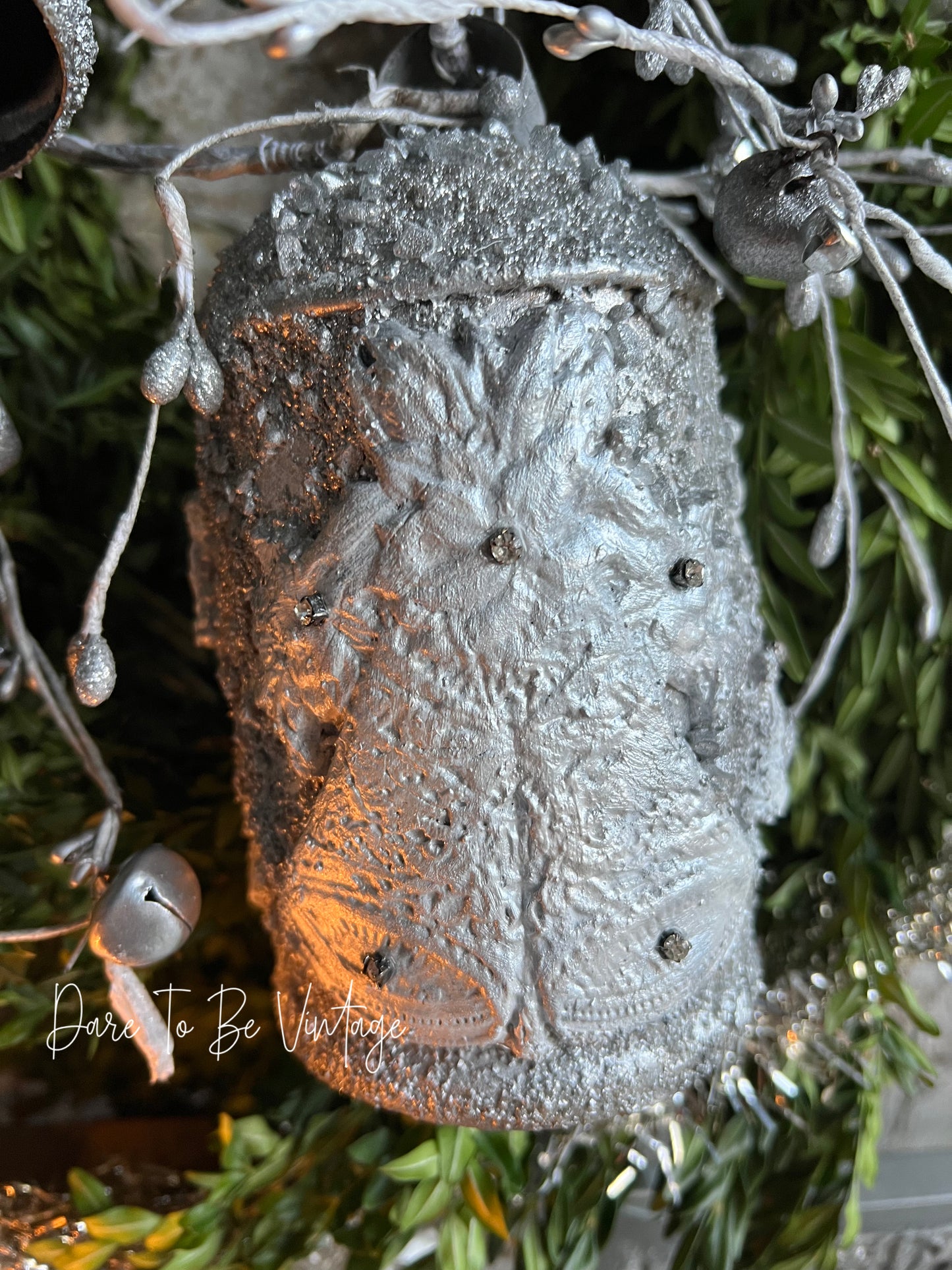 Handmade Holiday Bells ~ Old Fashion Vintage Silver Bling Jeweled / Mantel Wreath Holiday Decorations