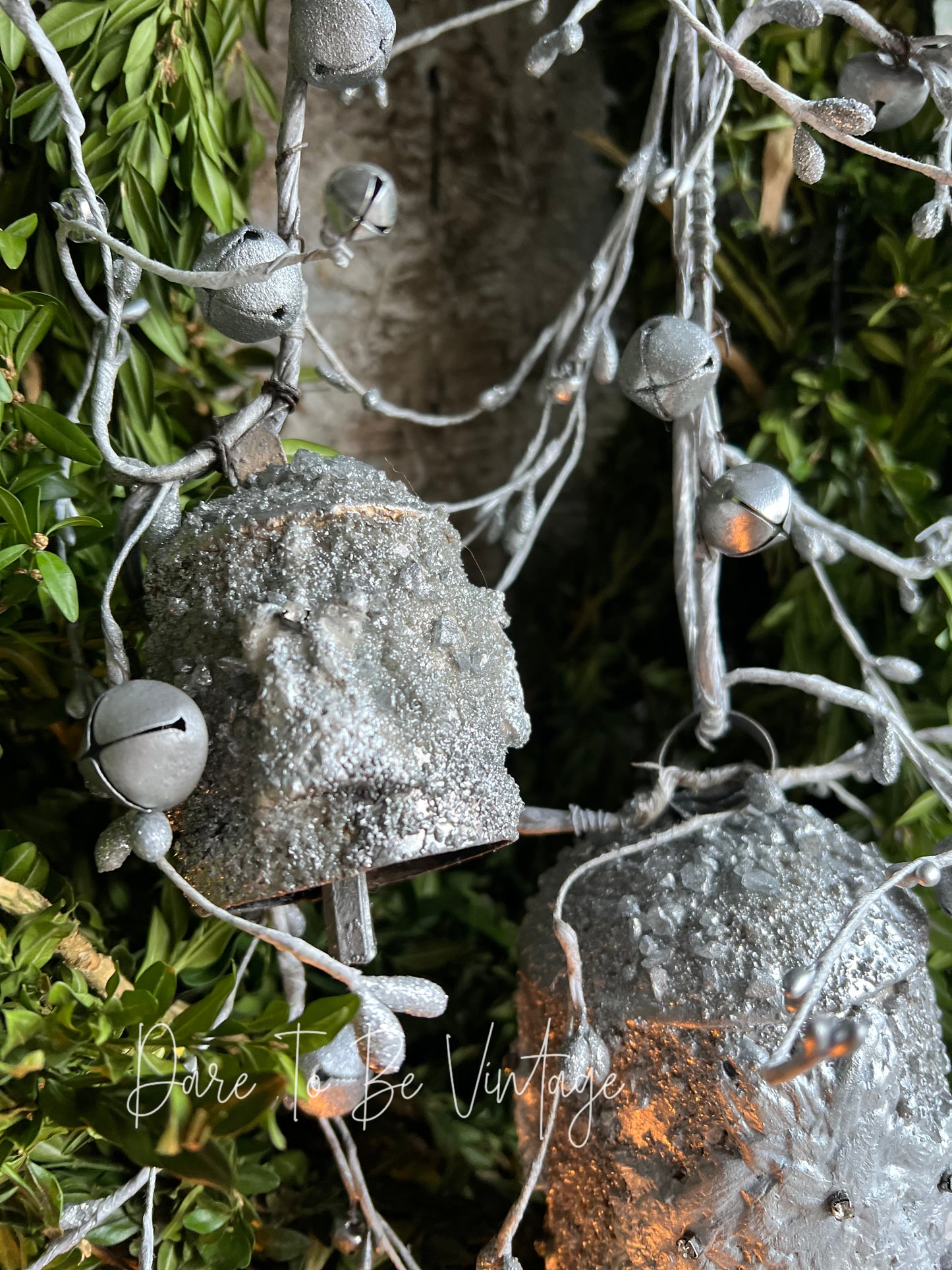 Handmade Holiday Bells ~ Old Fashion Vintage Silver Bling Jeweled / Mantel Wreath Holiday Decorations