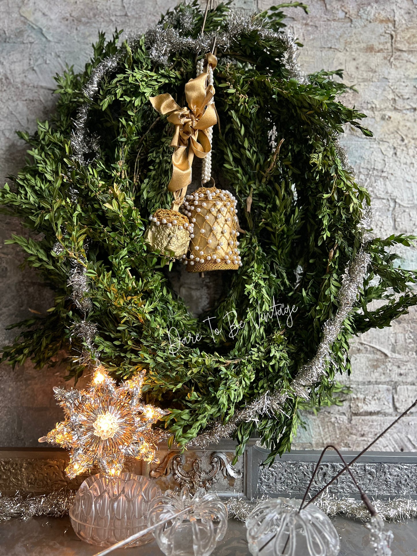 Handmade Holiday Bells / Vintage Pearl Metallic / Wreath Mantle Decorations