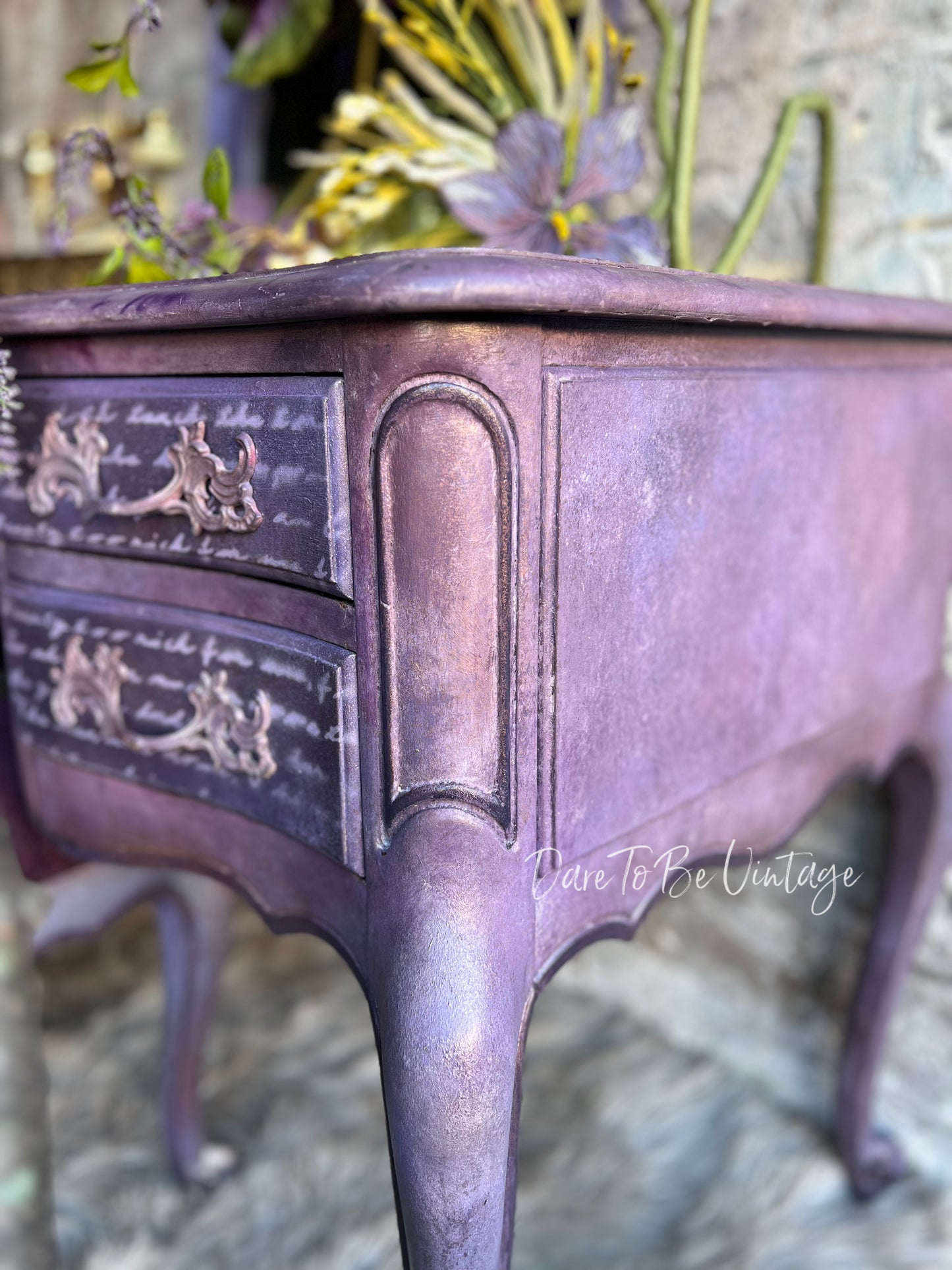"Capture The Moment" Hand Painted Purple Vanity / Buffet / Entryway Table