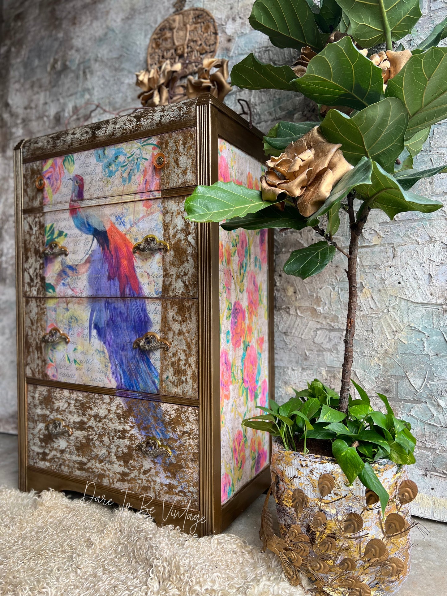 ‘Bird Of A Paradise’ Hand Painted Whimsical Bird Floral Dresser