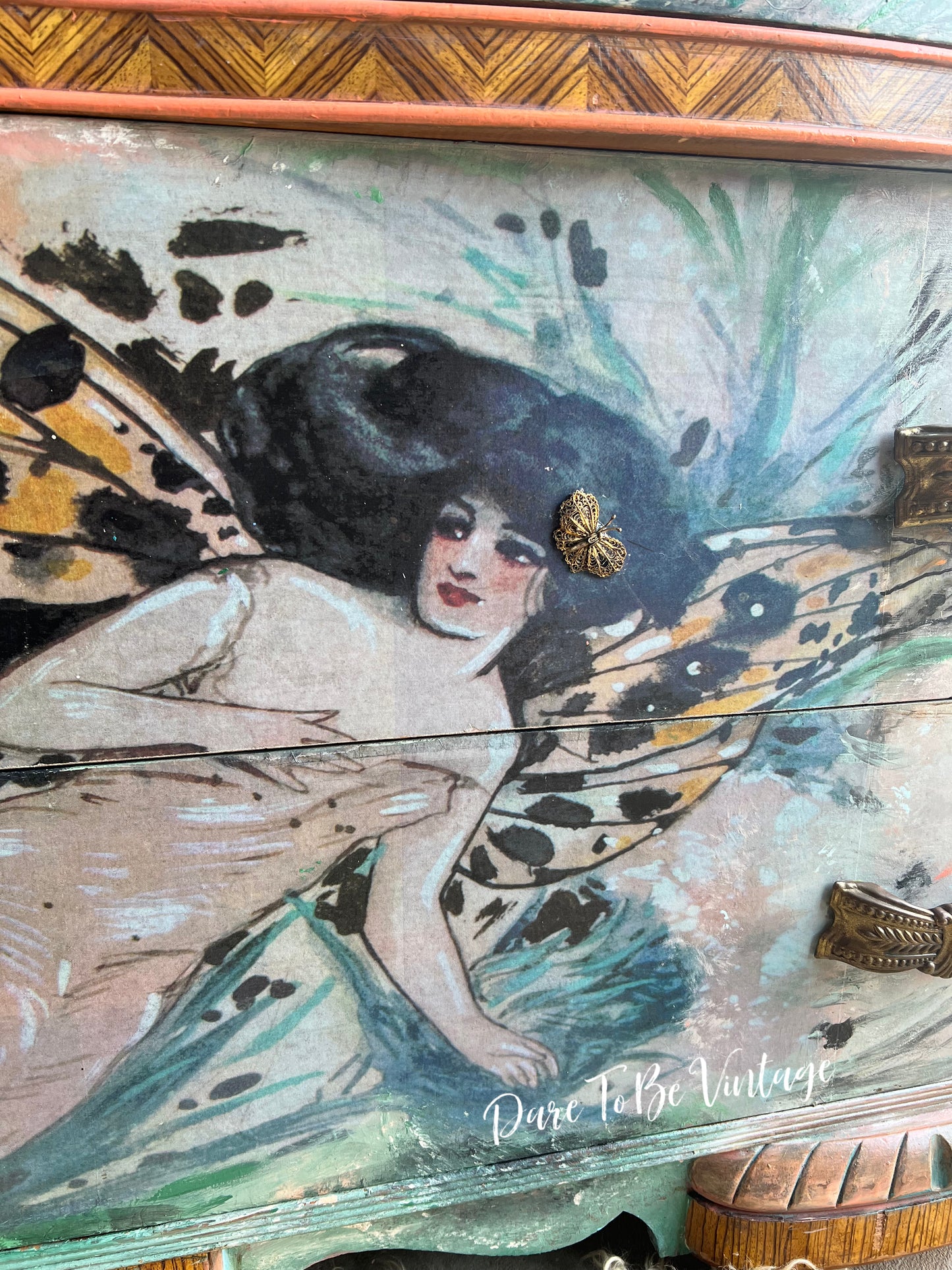 'Come Fly Away With Me' Hand Painted Art Deco Dresser / Butterfly Buffet / Dresser / Sideboard