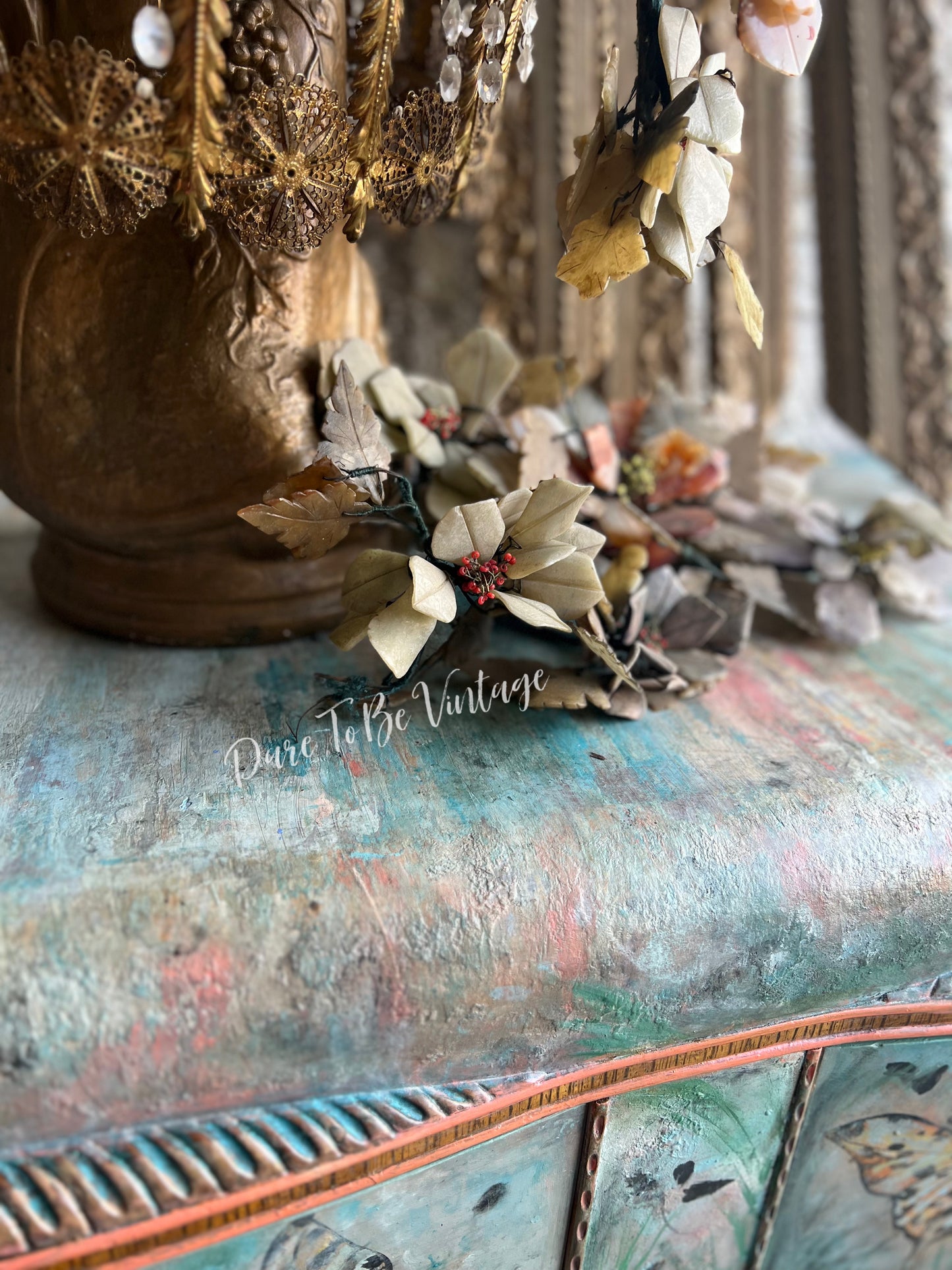 'Come Fly Away With Me' Hand Painted Art Deco Dresser / Butterfly Buffet / Dresser / Sideboard