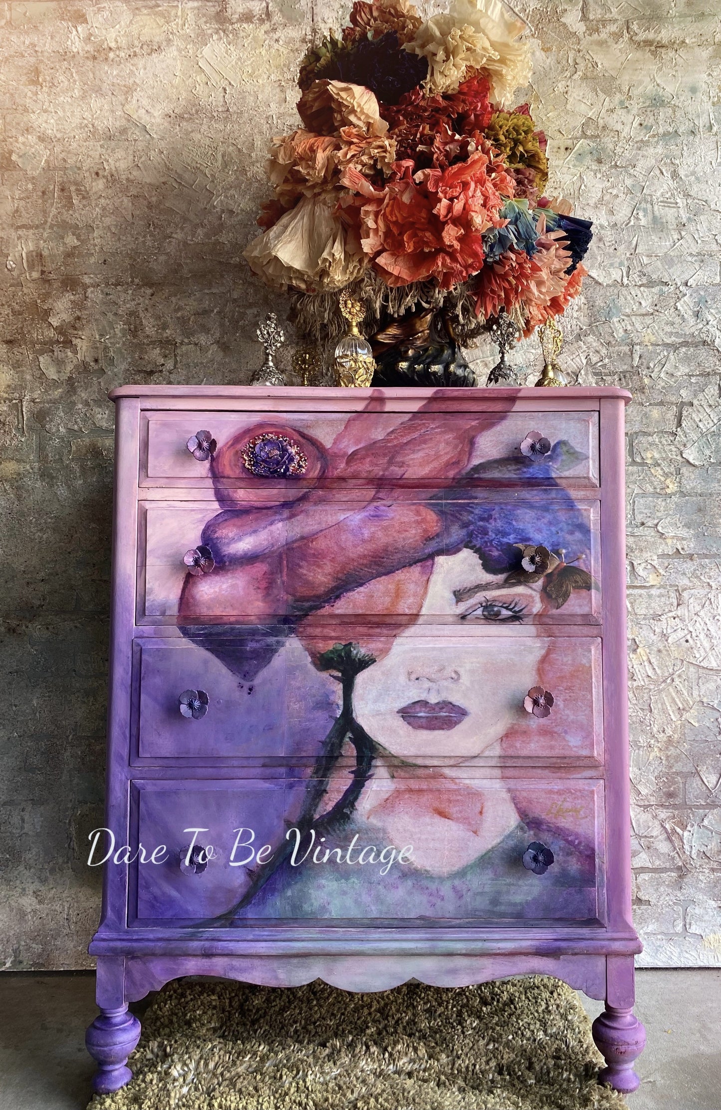 'Cover Me With Flowers' Women's Portrait Butterflies Decoupage Paper