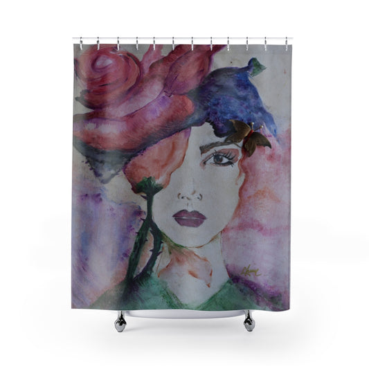 "Cover Me In Flowers" Floral Portrait Shower Curtain