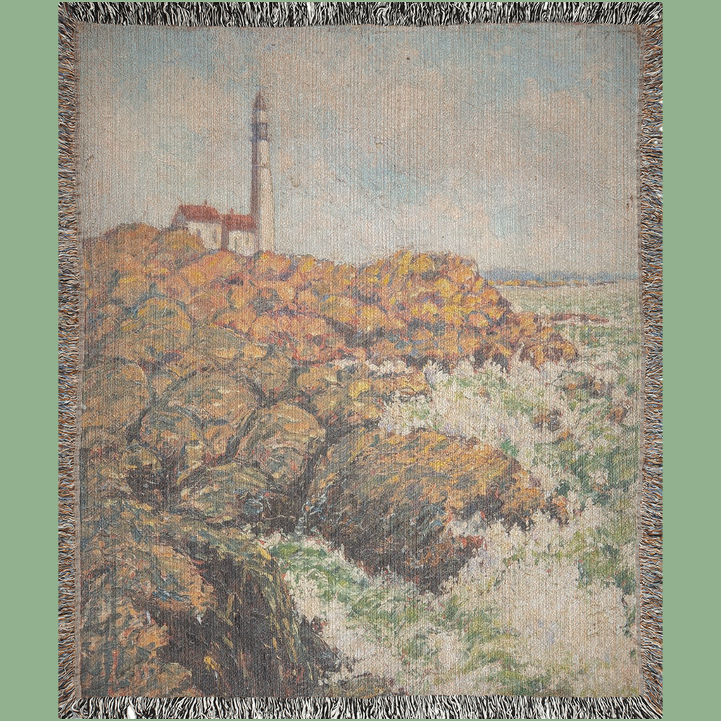 "Lighthouse Keeper" Lighthouse Ocean Waves Woven Throw Blanket Wall Tapestry