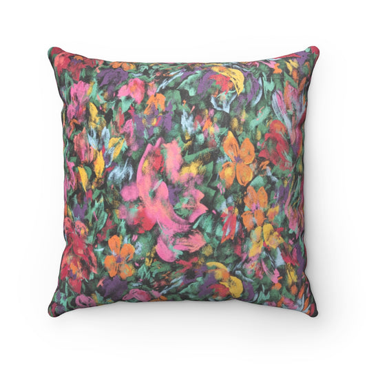 "Floral Romance " Vintage Inspired Floral Faux Suede Square Pillow