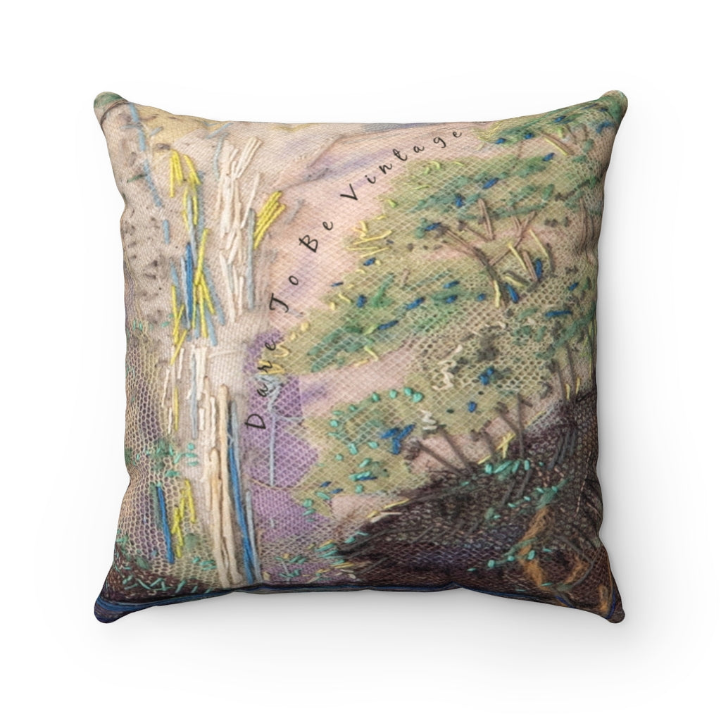 Vintage Inspired Faux Suede Square Pillow Birds ~ Nature
