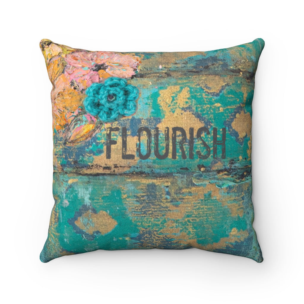"Flourish" Floral Abstract Faux Suede Square Pillow
