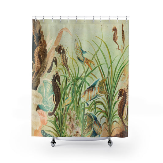 "Under The Sea" Coastal Fish Seahorse Shower Curtain