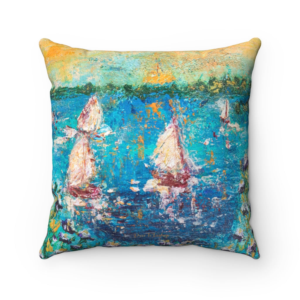 "Tequila Sunrise" Sailboat Coastal Accent Pillow