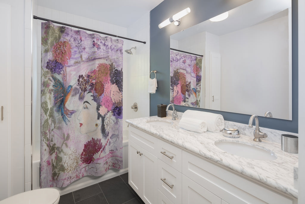 "Innocent Beauty " Hummingbirds Floral Shower Curtain
