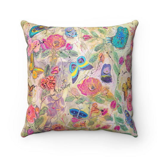 "You Give Me Butterflies" Faux Suede Square Pillow