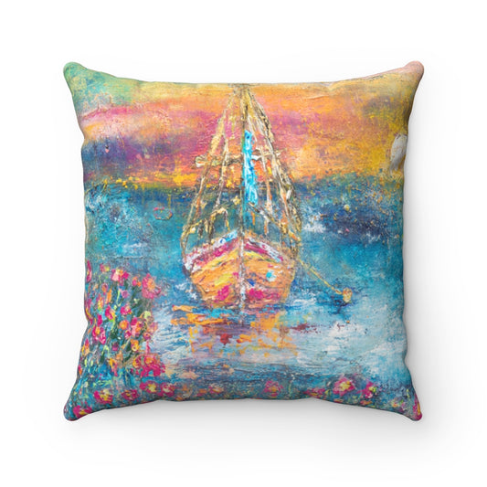 "Tequila Sunrise" Sailboat Coastal Accent Pillow