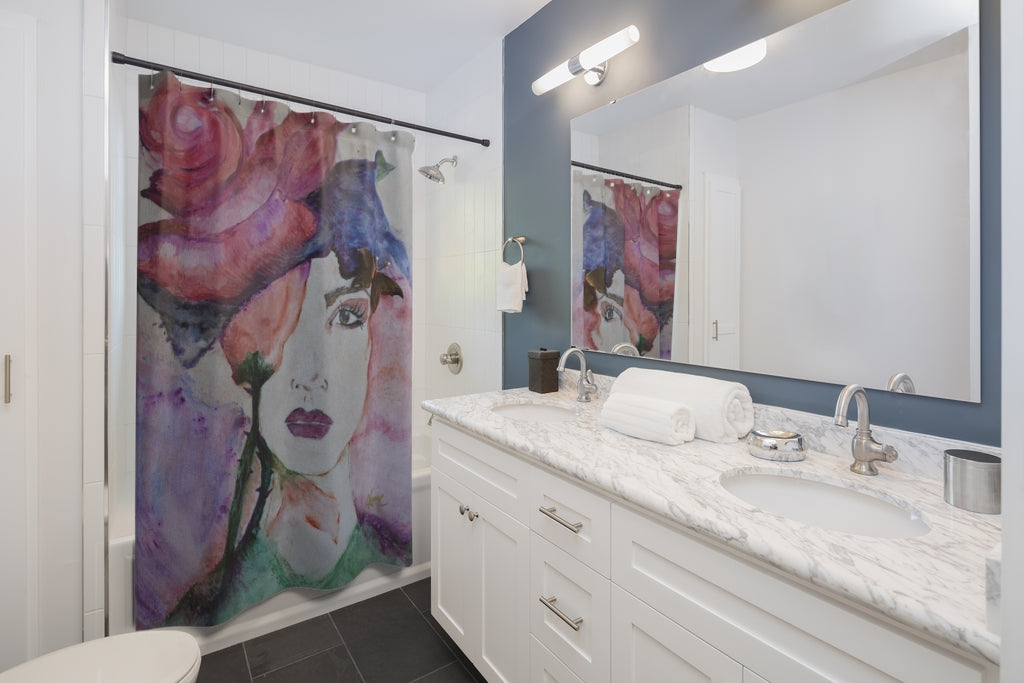"Cover Me In Flowers" Floral Portrait Shower Curtain
