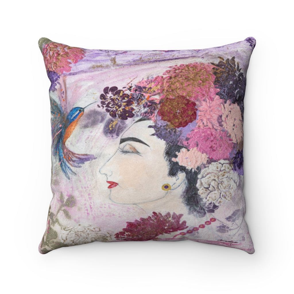 'Innocent Beauty ' Humming Birds Floral Accent Pillow