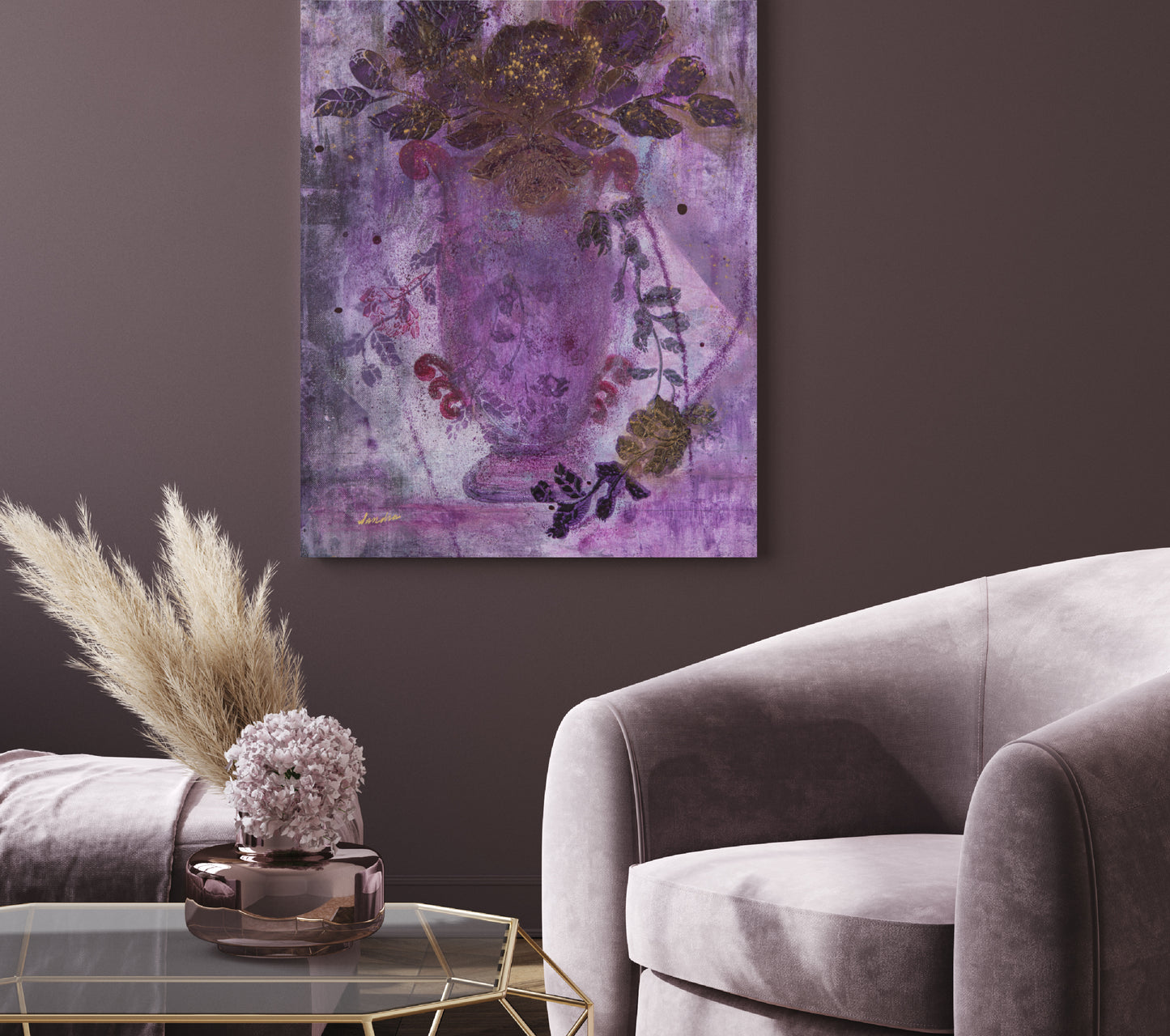 "Trailing Romance" Purple Floral Bouquet Shower Curtain