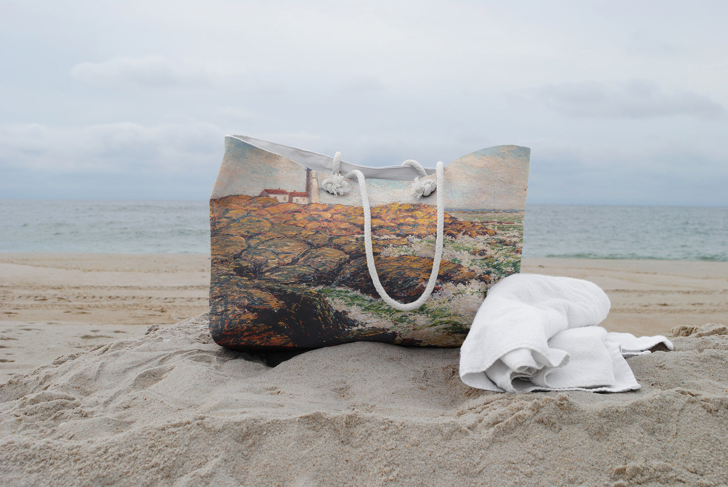 "Lighthouse Keeper" Lighthouse Ocean Waves Woven Throw Blanket Wall Tapestry