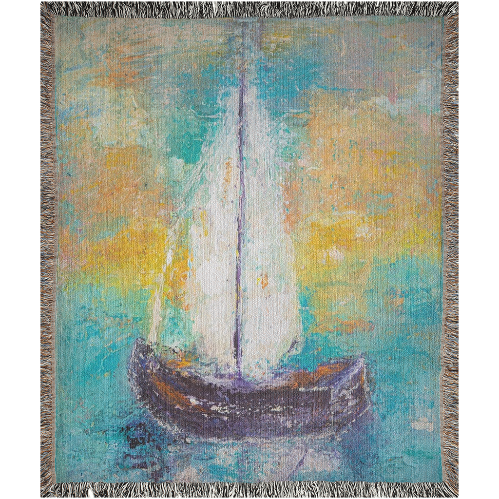 "Sail Away With Me" Sailboat Woven Tapestry Blanket