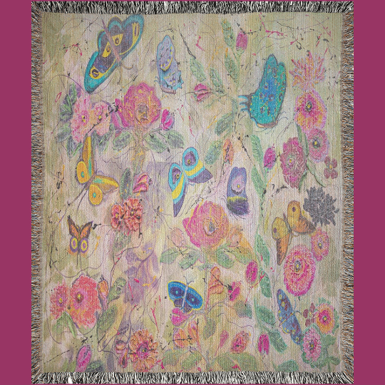 "You Give Me Butterflies" Whimsical Butterflies Woven Blanket Wall Tapestry