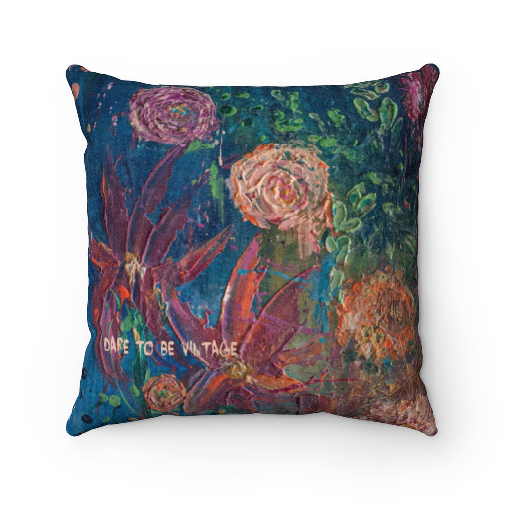 "Color My World " Floral Bouquet Faux Suede Square Pillow