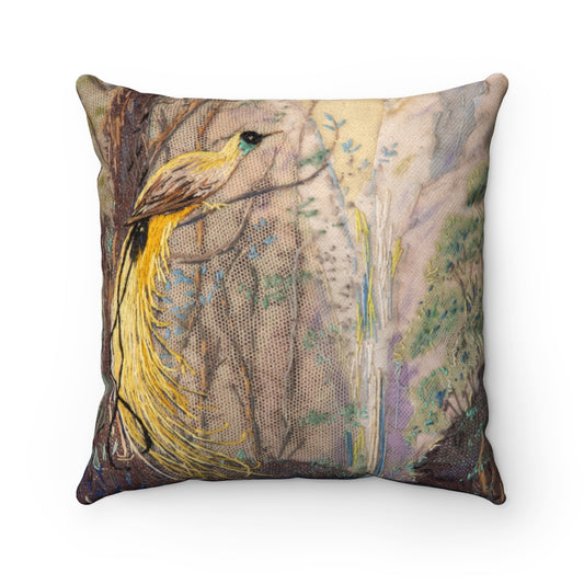 Vintage Inspired Faux Suede Square Pillow  Birds ~ Nature