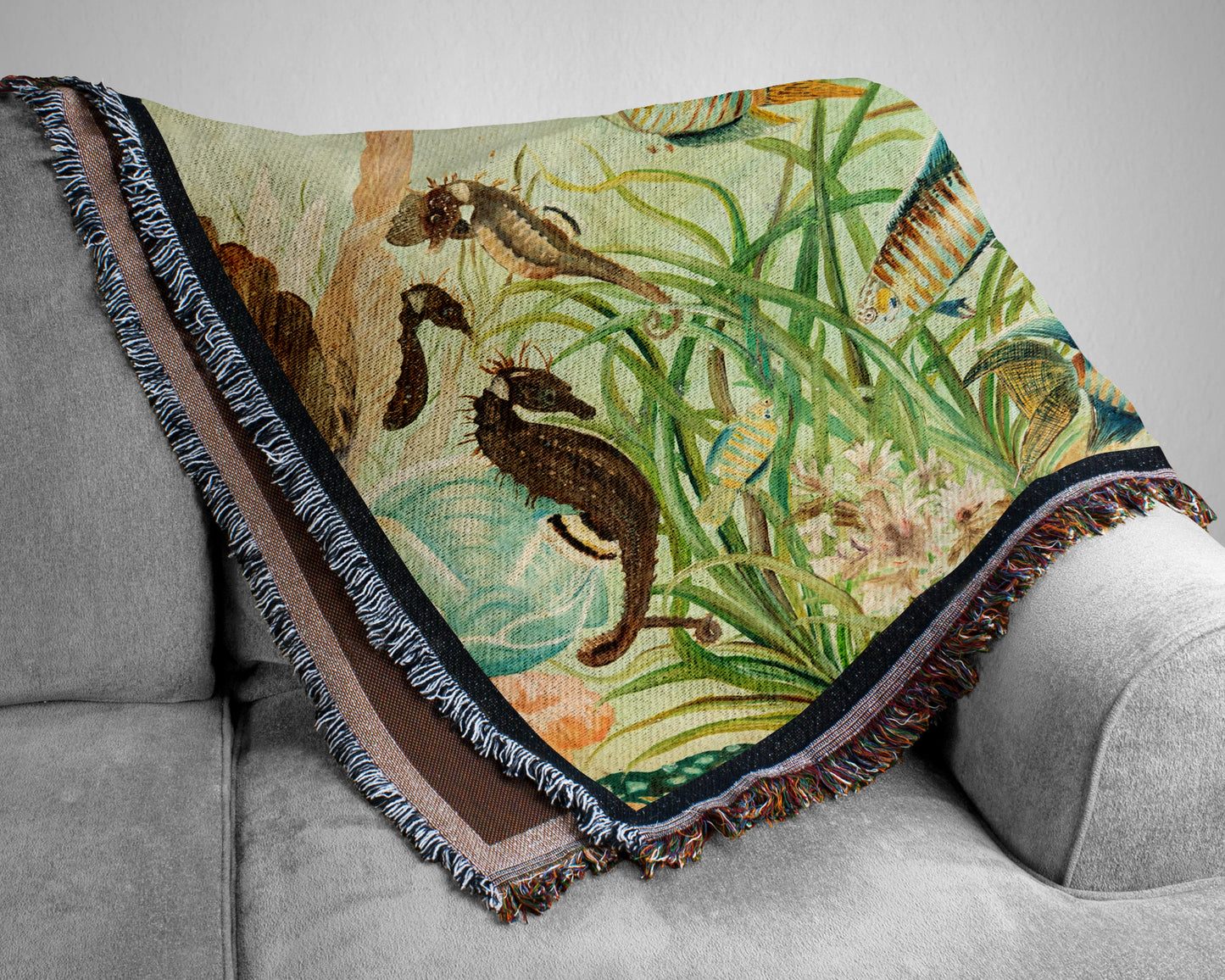 "Under The Sea" Tropical Sea Life Woven Throw Blanket Wall Art