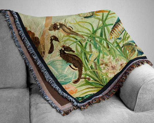 "Under The Sea" Tropical Sea Life Woven Throw Blanket Wall Art