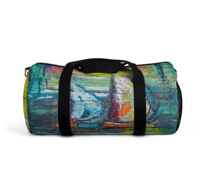 'A Quiet Morning At Sea' Abstract Sailboat Beach Bath Towel