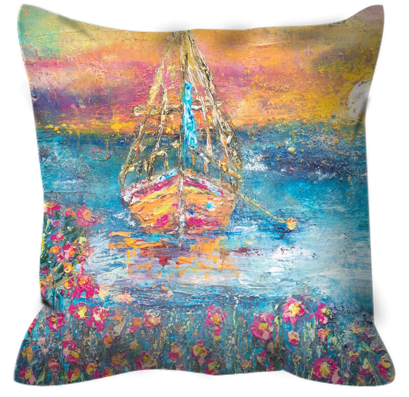"Tequila Sunrise" Hand Painted Sailboat Beach Bath Towel