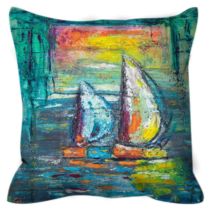 'A Quiet Morning At Sea' Abstract Sailboat Beach Bath Towel