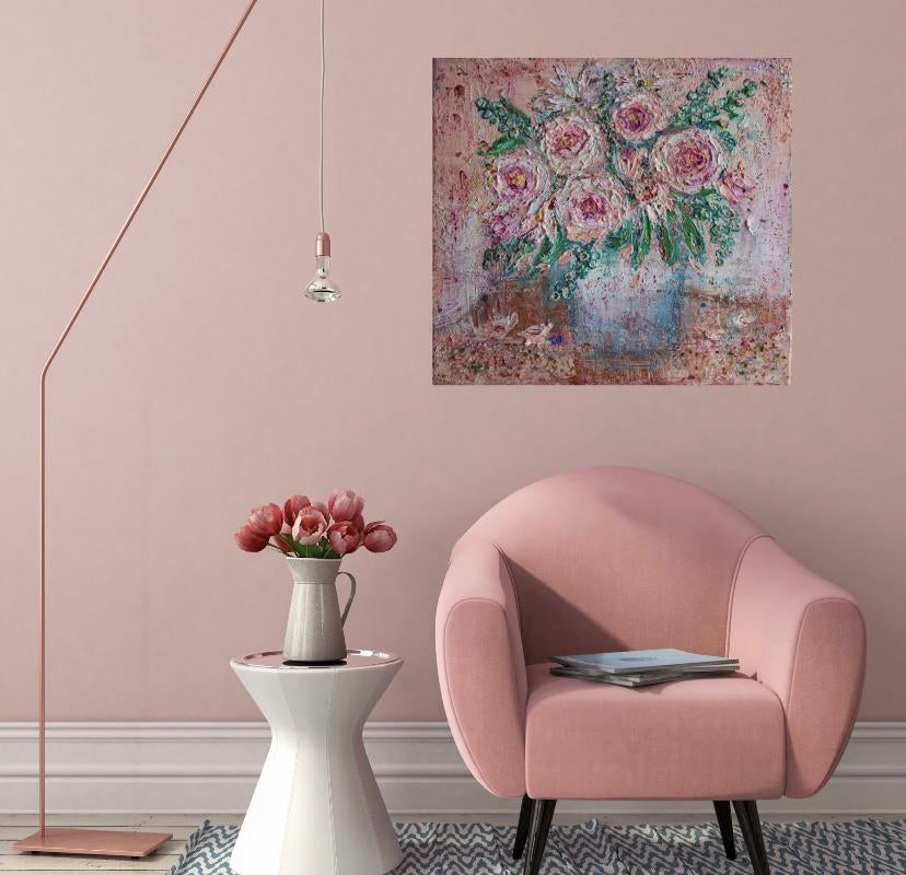 "Thrive" Hand Painted Rose Garden Painting Beach Bath Towel