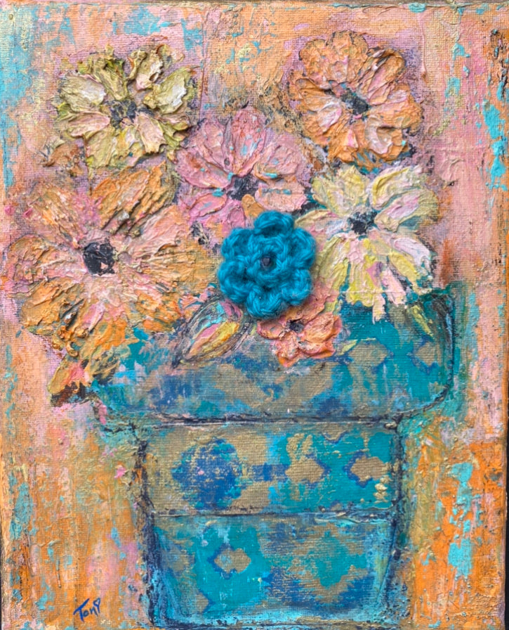 'Flourish' Original Abstract Floral Canvas Art 8 X 10