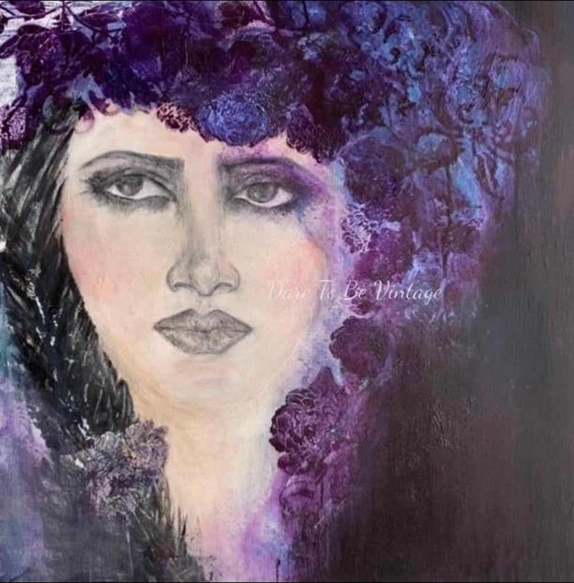 'Soul Searching' Hand Painted Portrait Beach Bath Towel