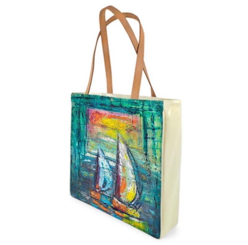 'A Quiet Morning At Sea' Abstract Sailboat Beach Bath Towel